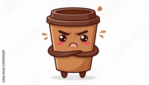 Angry Coffee Cup Cartoon Character with Arms Crossed.