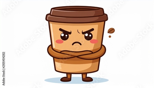 Angry Coffee Cup Cartoon Character with Arms Crossed.