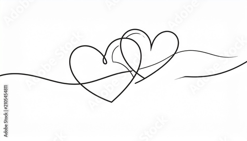 Minimalist Continuous Line Drawing of Two Intertwined Hearts Symbolizing Love.