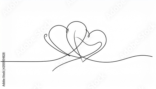 Minimalist Continuous Line Drawing of Two Intertwined Hearts for Love.