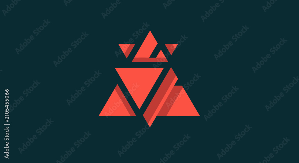 Fototapeta premium Red geometric shapes forming a 3D abstract design on a dark teal background