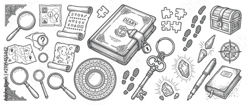 Fotografie Vintage Treasure Hunt Clues and Tools Collection