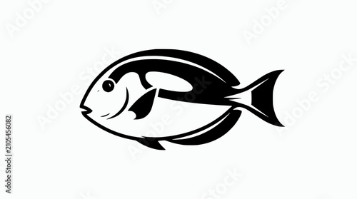 Fényképezés Stylized Blue Tang Fish Silhouette, Vector Illustration, Marine Life Icon