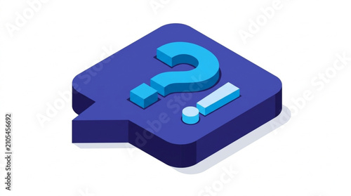 Colorful 3d question mark icon on dark blue square background for inquiry or knowledge concept