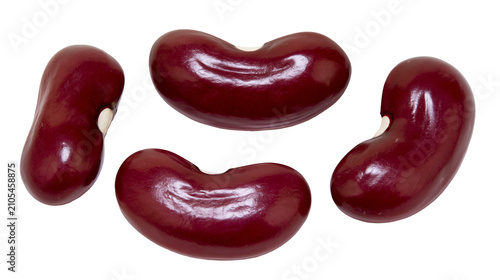 Canvas Print Four dark red kidney beans with shiny surface