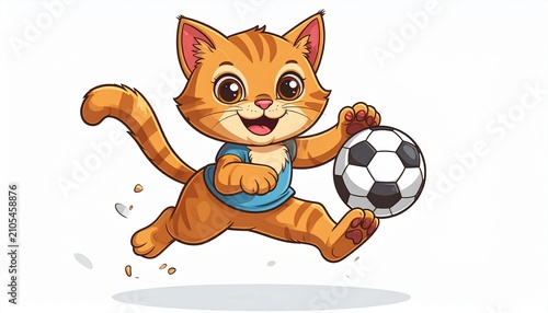 Cartoon Cat Playing Soccer - A Whimsical Illustration for Kids.