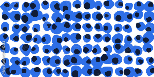 Canvastavla Abstract blue cells with dark nuclei pattern, isolated on transparent background