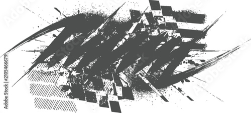 Grungy checkered flag splatter with distressed texture and abstract paint strokes