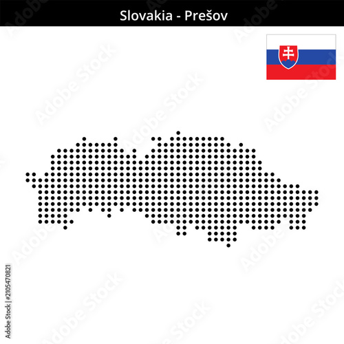 Canvas Print Map of Slovakia region Prešov in medium size dots