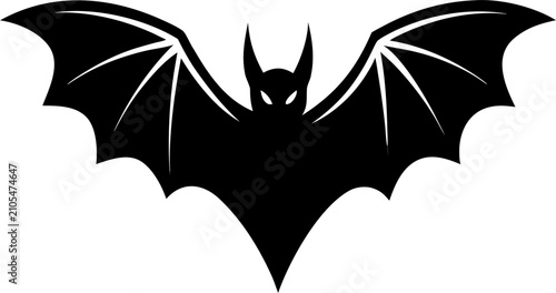 Cuadro en lienzo Single flying bat icon, simple black outline vector, pure black only, white background, clean geometry, isolated