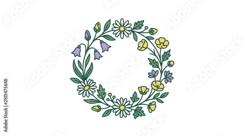 Vászonkép Floral Wreath with Colorful Flowers.