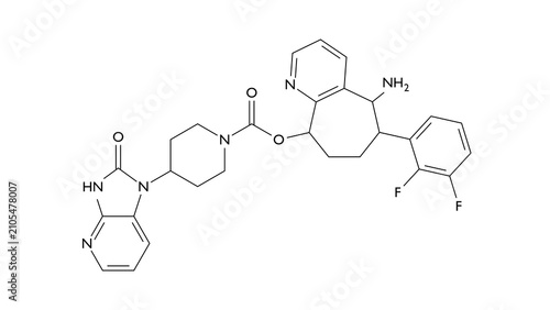 Obraz na plátně rimegepant molecule, structural chemical formula, ball-and-stick model, isolated