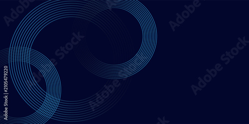 Blue abstract background with spiral circle lines, technology futuristic template. Vector illustration.