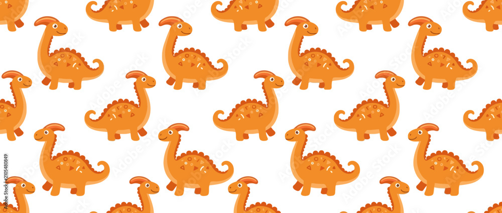 Obraz premium Cute Orange Dinosaur Pattern Seamless Repeat