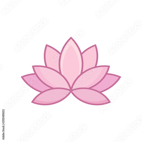 Minimalist lotus flowers in flat design style. Pink lotus flowers and green lily pads flat vector illustration. Pink lotus flower flat vector illustration