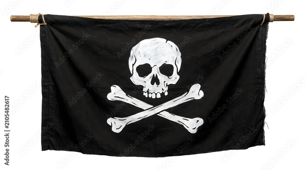 Fototapeta premium Black pirate flag with skull and crossbones