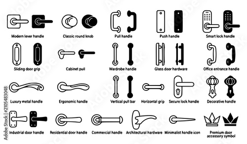 Photos Modern Door Handle Outline and Filled Icon Collection Editable Vector