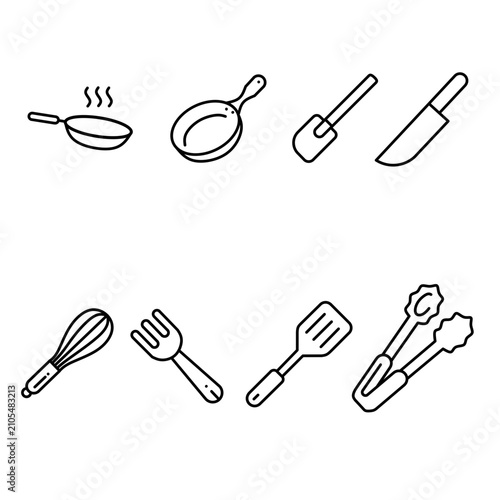 Foto Kitchen utensils and cooking tools minimalist icon set