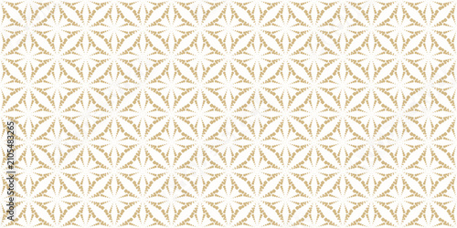 Luxury golden ornament. Modern vector geometric dotted seamless pattern. Simple minimal texture with halftone dots, floral silhouettes, stars, lattice.  Abstract gold and white repeated geo design