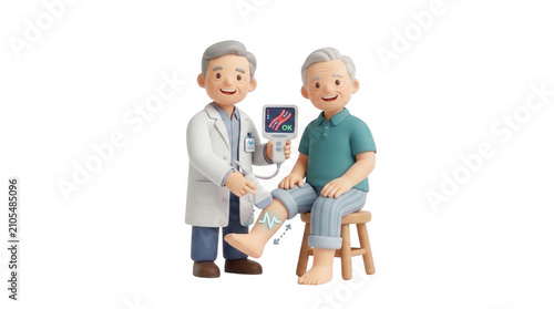 Healthcare professional performing a wellness examination on an elderly patient using medical tools while maintaining a warm smile