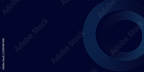 Blue abstract background with spiral circle lines, technology futuristic template. Vector illustration.