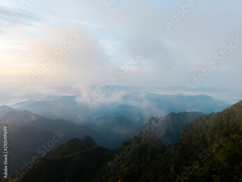 Canvas Print The beautiful landscape view shows clouds floating over the green mountains of S