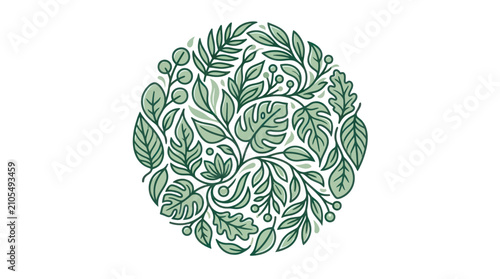 Green leafy floral circular illustration design.
