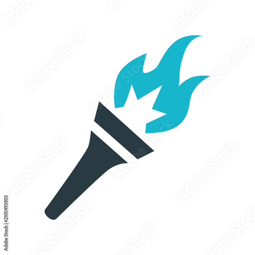 Flat Torch Icon with Blue Flame and Dark Handle Vector Illustration Isolated on White Background for Sports or Knowledge Symbol