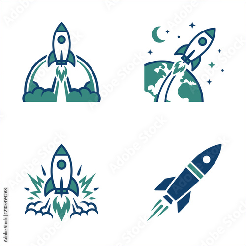 Rocket Ship Spacecraft Launch Icons.