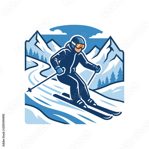 Skier in motion on snowy slope.