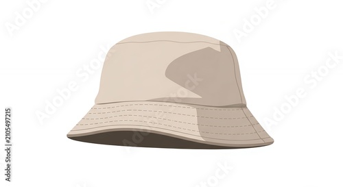 Stylish beige bucket hat illustration isolated on white background, casual summer headwear for sun protection