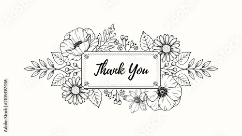 Elegant Floral Thank You Line Art Banner