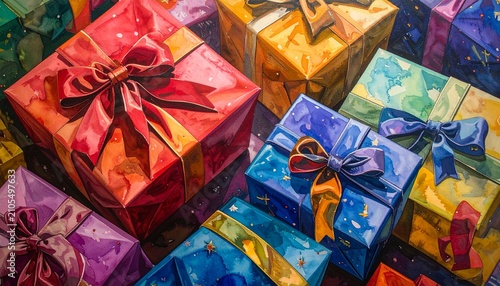 Colorful Gift Boxes with Ribbons - A Festive Celebration of Giving.