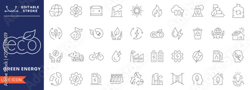 Foto Green Energy Line Icons Set with Renewable Sustainability Clean Power Solar Wind