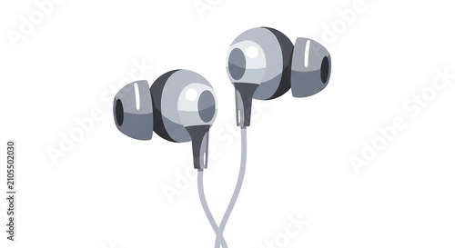 Stylish silver wired earphones for mobile phones and audio devices, modern digital accessory for podcast and music