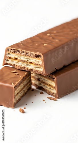 Chocolate Coated Wafer Bars Cut Open on Clean White Background