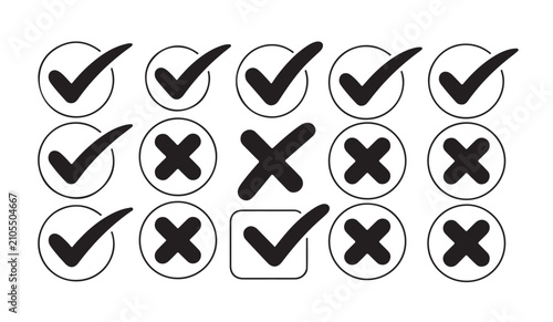 Foto Check mark icons and x cross vector set isolated on a white background design