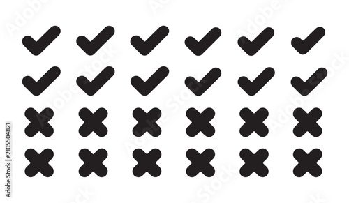 Bild auf Leinwand Black and white check mark and cross icons in rows and columns.