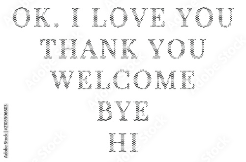 Quadro su tela Set of common polite phrases and greetings written in a vintage halftone dot tex