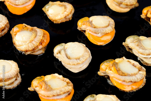 Cuadro en lienzo Fresh Raw Scallops with Colorful Shells from Qingdao China - Premium Seafood Dis