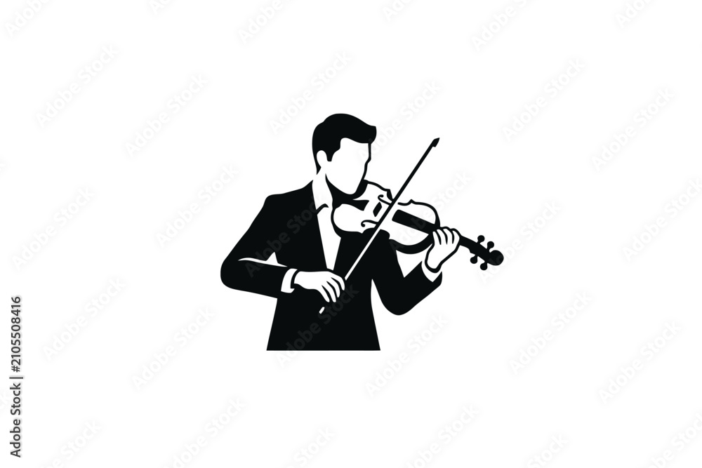 Fototapeta premium Violinist Silhouette Playing Classical Music Vector