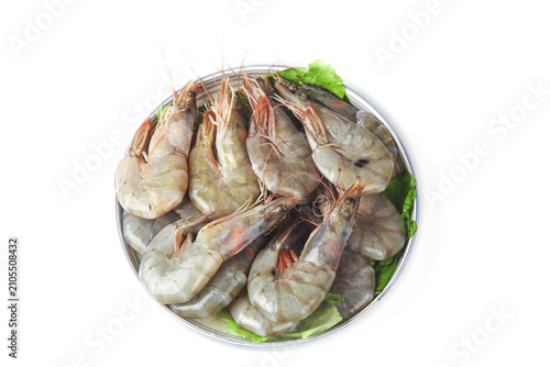 Obraz na płótnie Fresh Raw Shrimp Seafood in Bowl with Lettuce Garnish - Qingdao Marine Products