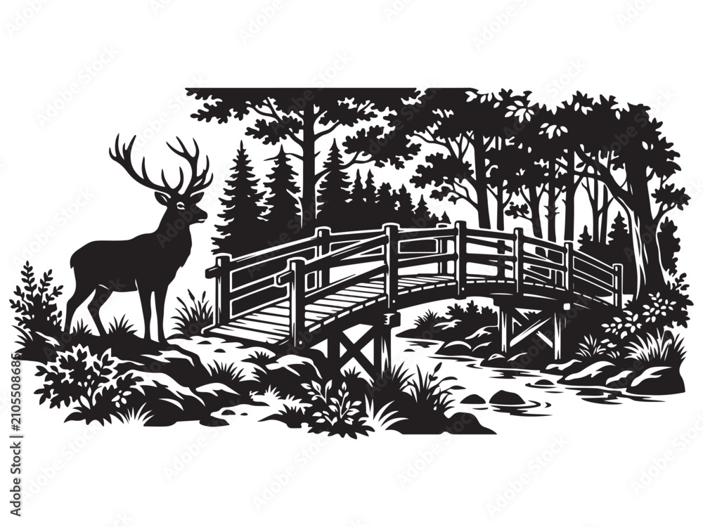 Fototapeta premium Bridge Silhouette Line Art Vector