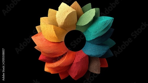 Colorful Wooden Pencil Shavings Arranged in Circular Pattern on Black Background