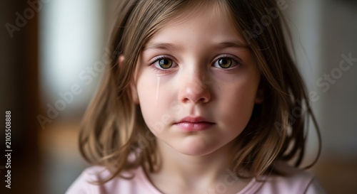 Serious Young Girl Looking at Camera in Soft Indoor Portrait