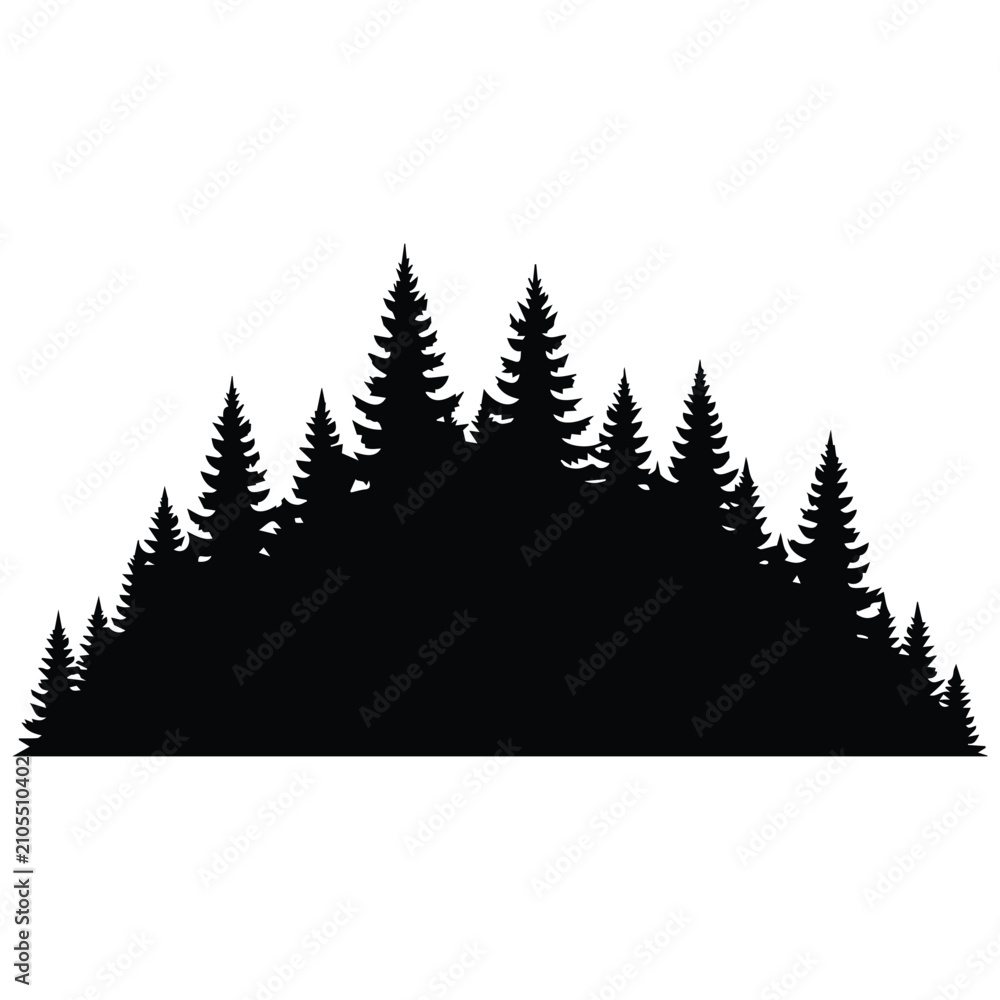 Obraz premium Evergreen coniferous pine forest silhouette illustration vector design for background.