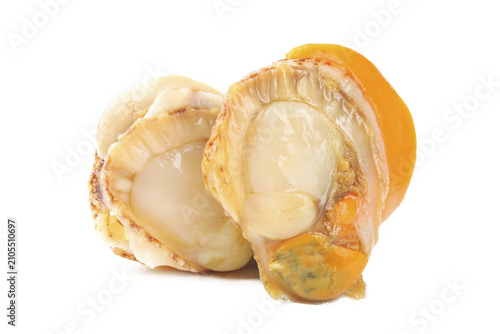 Fotografie Freshly Shucked Qingdao Scallops Without Shells on White Background