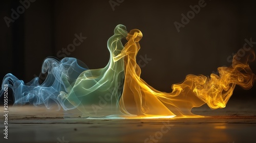 Colorful Abstract Smoke Figures Dancing in Dark Environment
