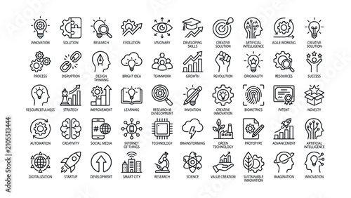 Canvastavla Modern line icons representing business innovation technology and scientific dev