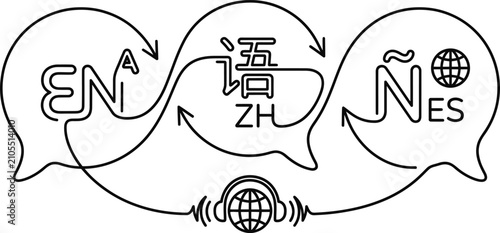 Konstfotografi Language translation and global communication icon set with speech bubbles